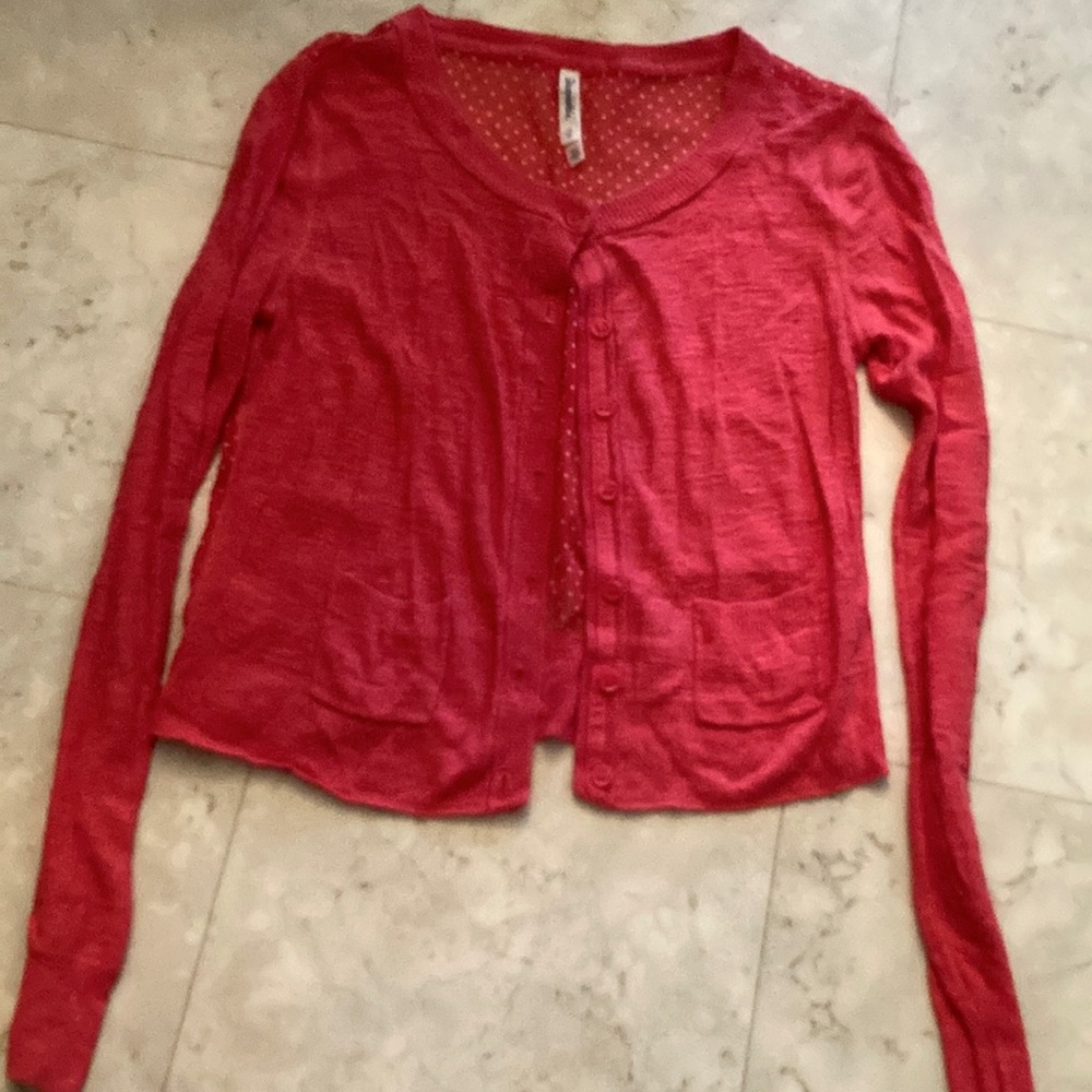 Aeropostale Sheer back polka dot pink cardigan women’s medium